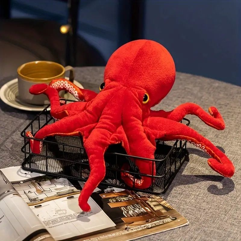 リアルな赤いタコぬいぐるみ - 海洋動物のデザイン、柔らかい触感、39.98cm