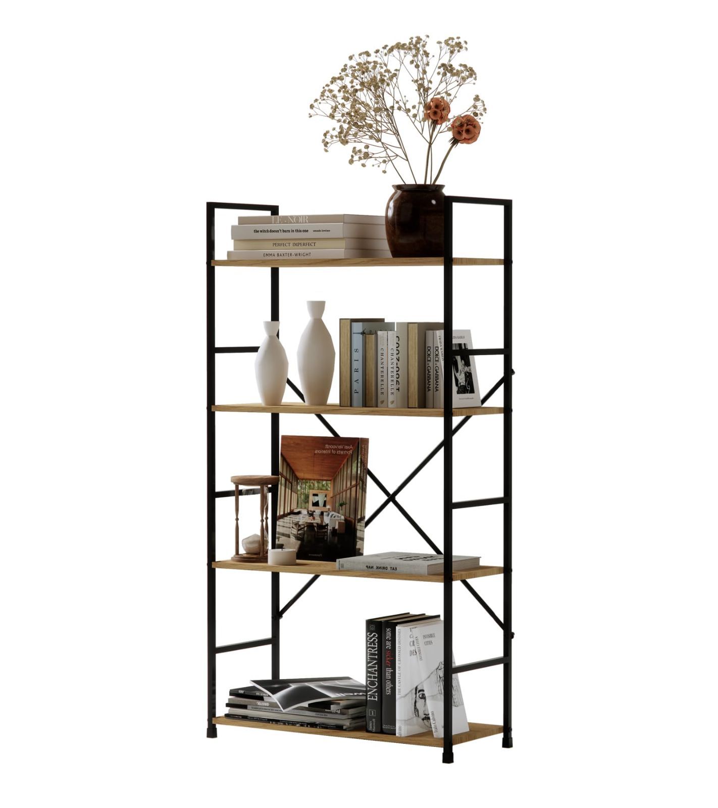 三越ブルージュ 4段フリーラック オーク無垢 ガラスフラップ扉