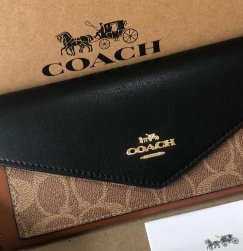 COACH 新品 ブラウン ブラック レディース 長財布 茶 黒 財布 w09