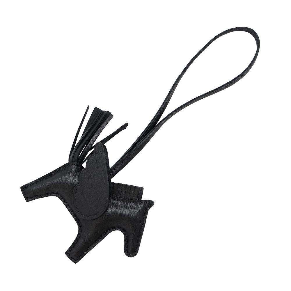 エルメス バッグチャーム ロデオPM ペガサス ブラック ラムスキン B