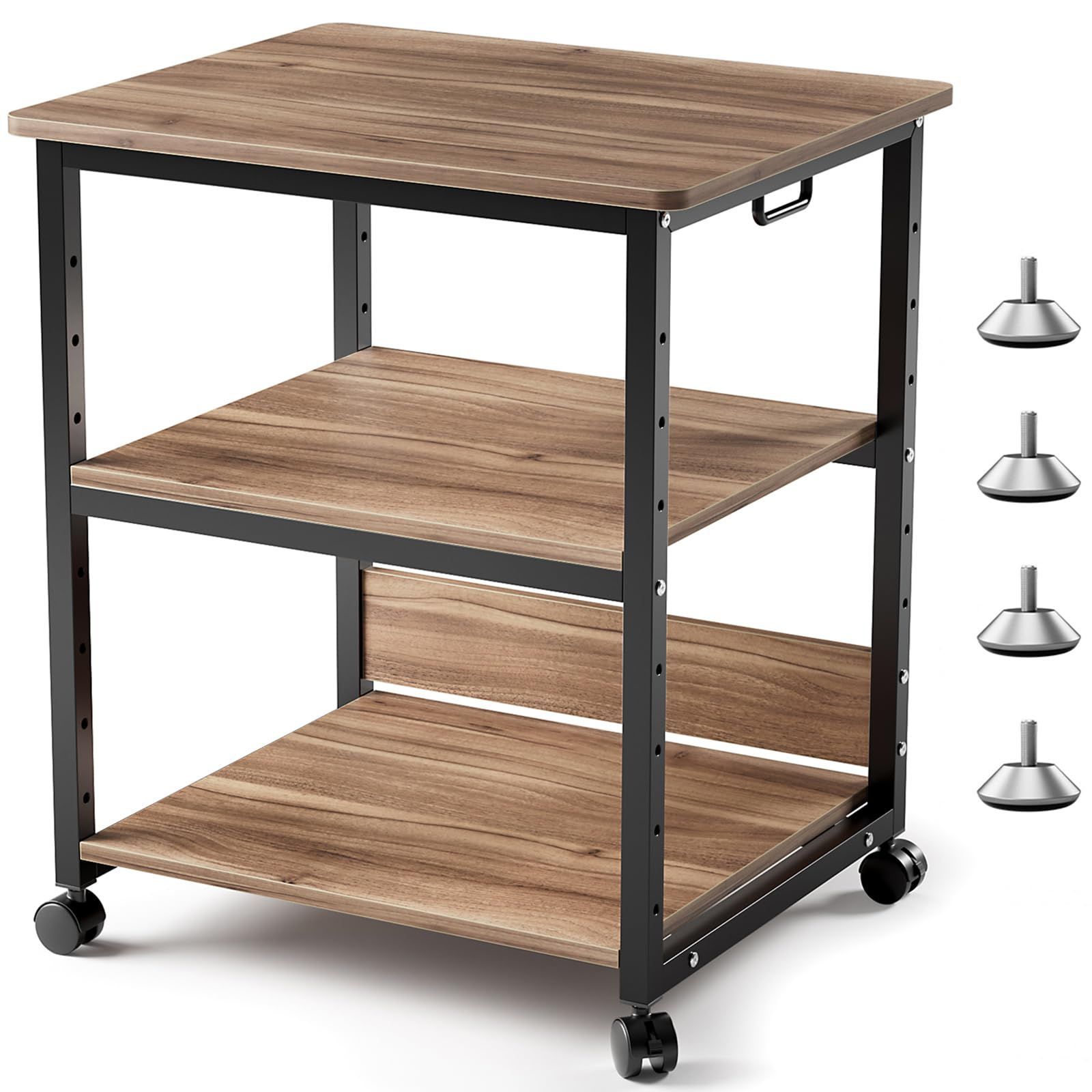 キャスター付き a3 プリンターラック プリンターワゴン コピー機 台 プリンター台 プリンタ 複合機 机下 収納 サイド ワゴン ラック DEWEL 棚 大型 幅60 奥行50cm 高さ70cm 高耐荷重 ウォールナット色HT833