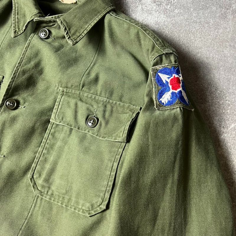 60s U.S. ARMY リメイクカスタム ミリタリーシャツ OG-107 60S U.S.ARMY OG-107 UTILITYSHIRT【14 1/2×31】 | drop by