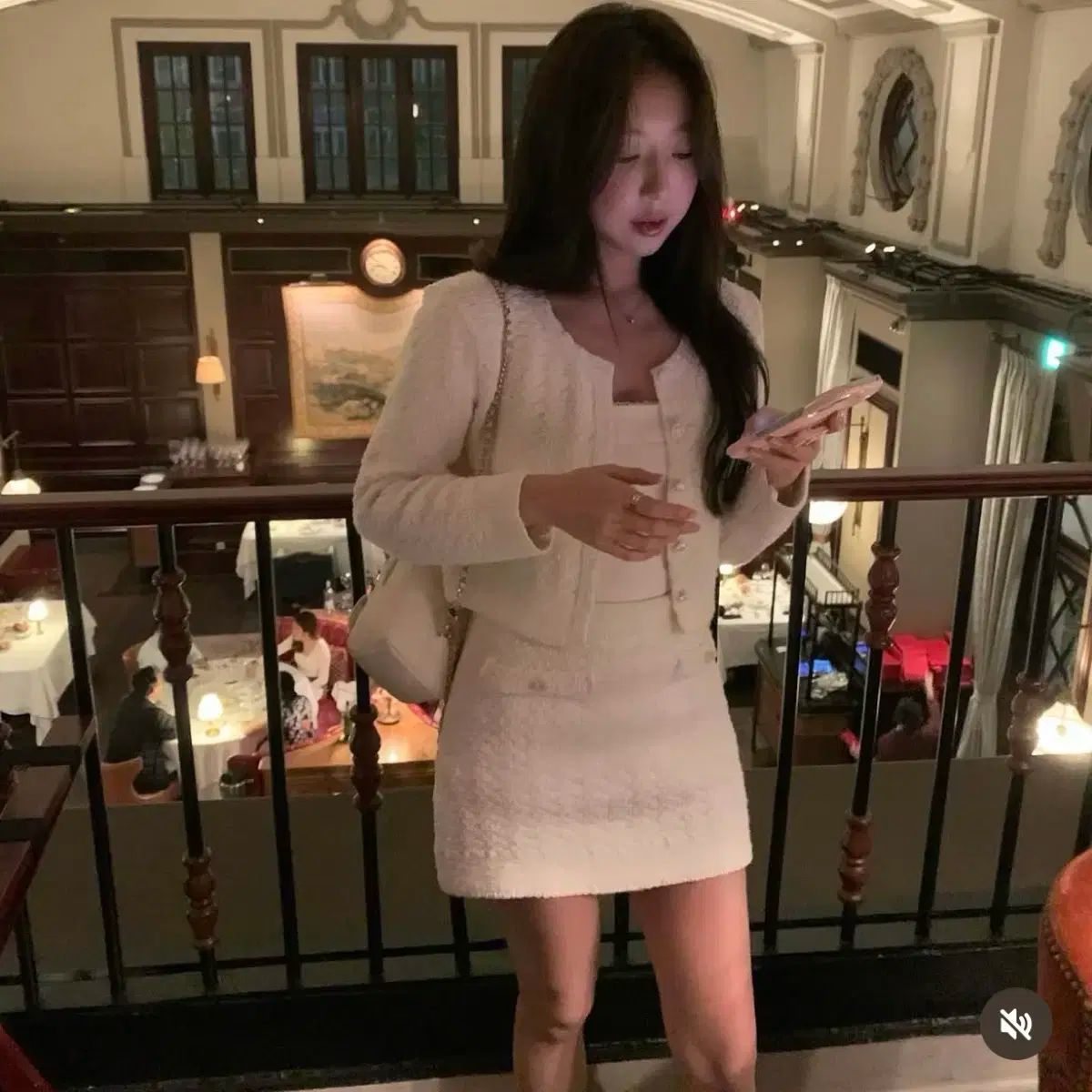 シイェ 샵シイェ 白 シャチュール ツイード ミニ スカート