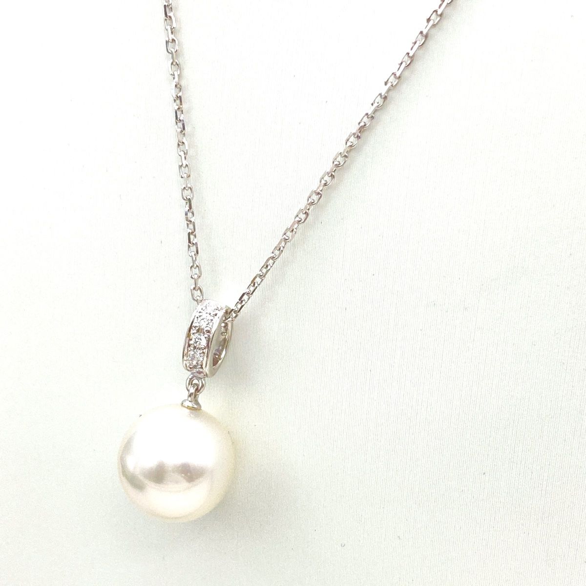 ミキモト MIKIMOTO パール デザインネックレス WG ホワイトゴールド ペンダント 真珠 ネックレス K18 パール ダイヤモンド レディース