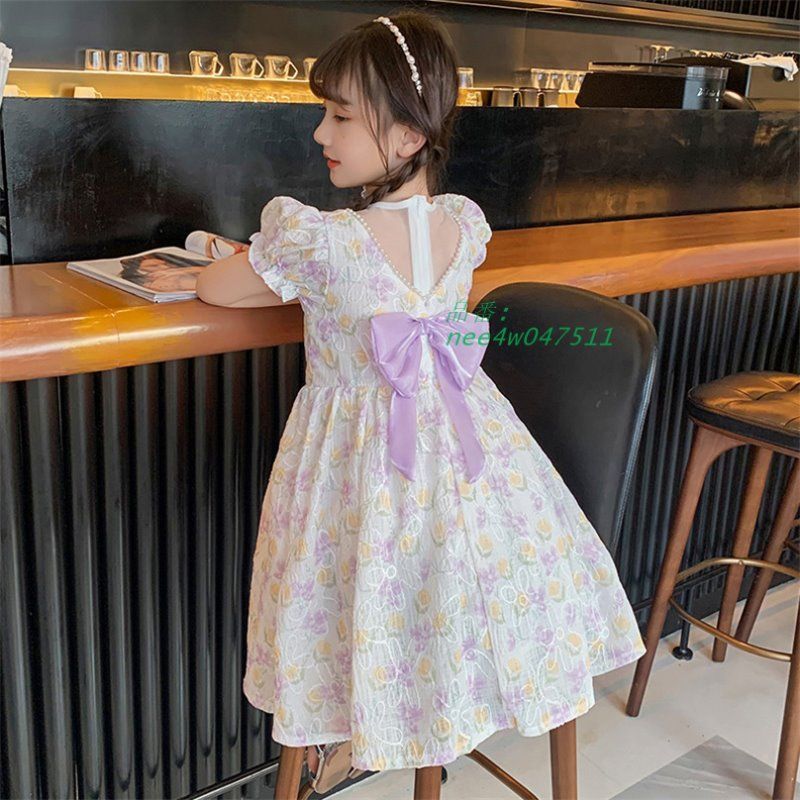 ワンピース キッズドレス ガール衣装 子供服 パーティー リボン 夏女の子ワンピ 洋服 花柄 発表会 お誕生日 プリンセス 半袖 お姫 学園祭 nee4w047511