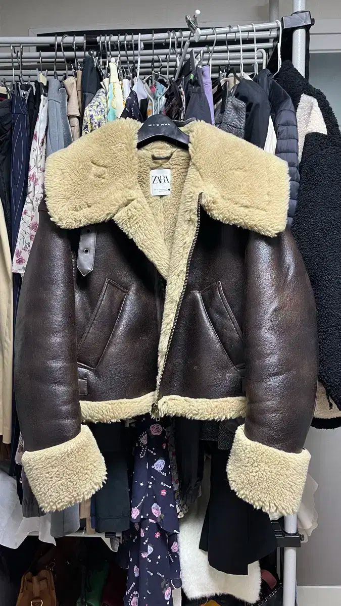 ZARA ムートン ジャケット チョコ 茶色 XS