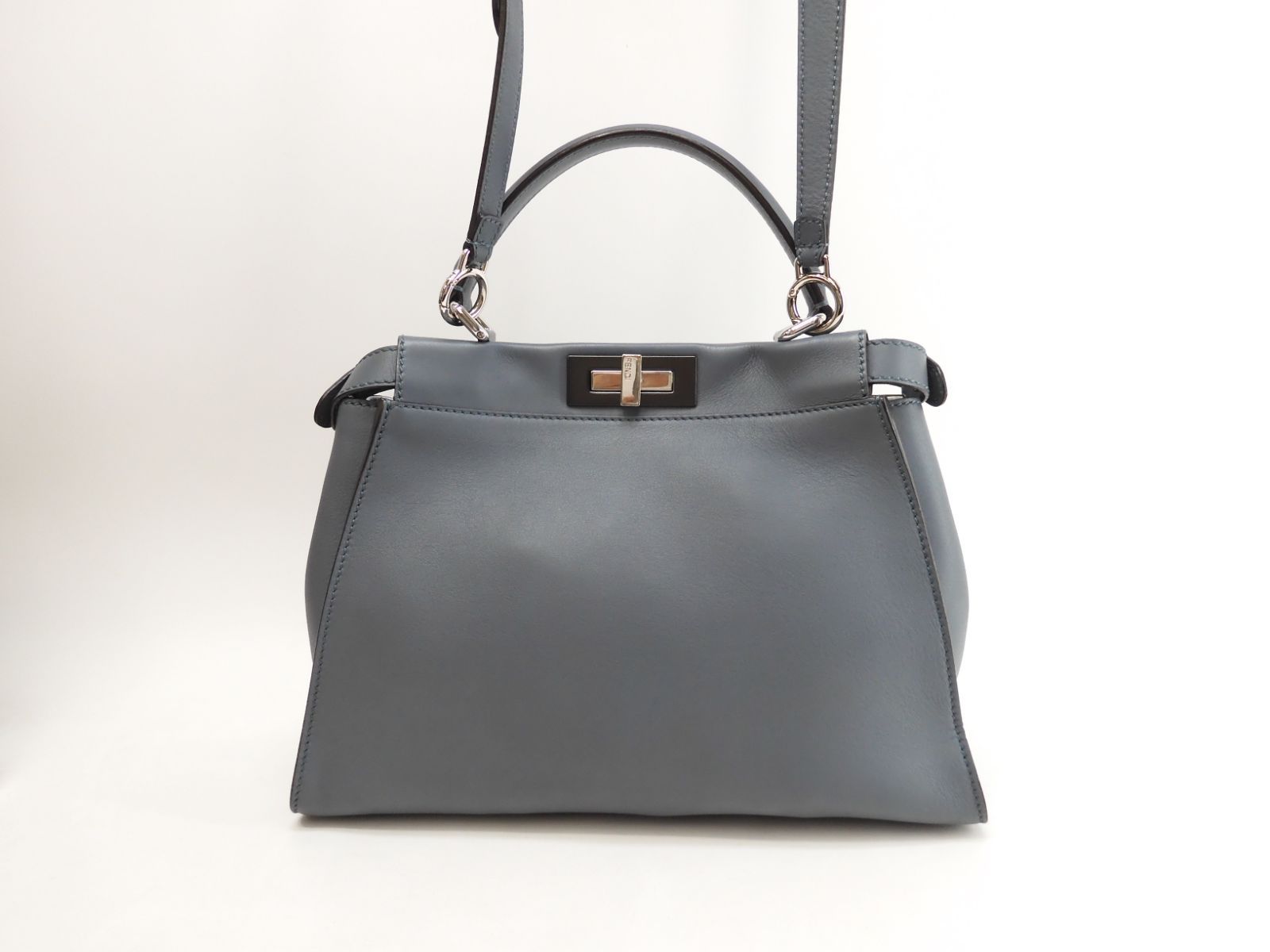 フェンディ ピーカブー レギュラー レザー灰青 ストラップ付