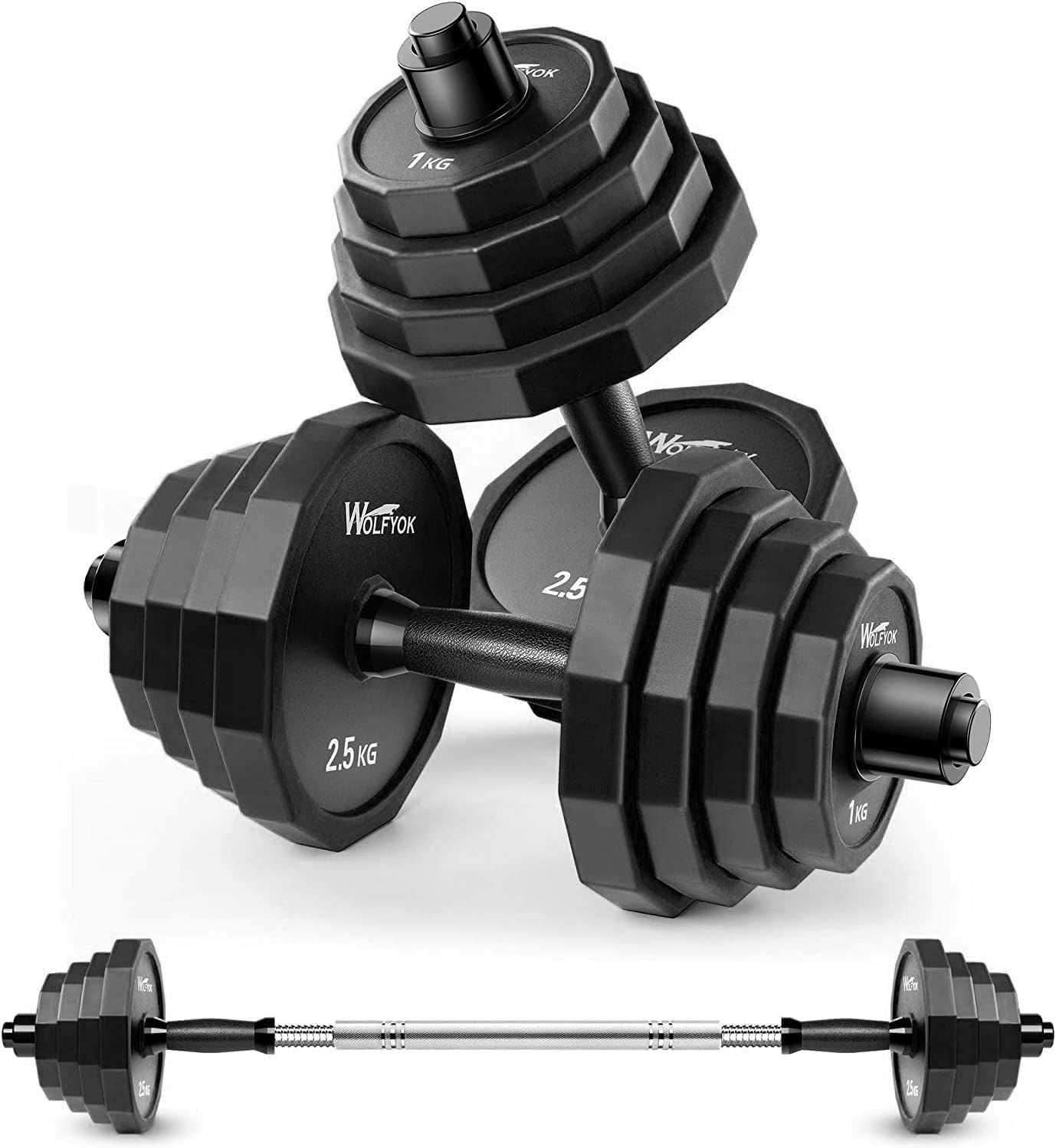 ダンベル 可変式 スチール製 10kg 2個セット バーベルにもなる