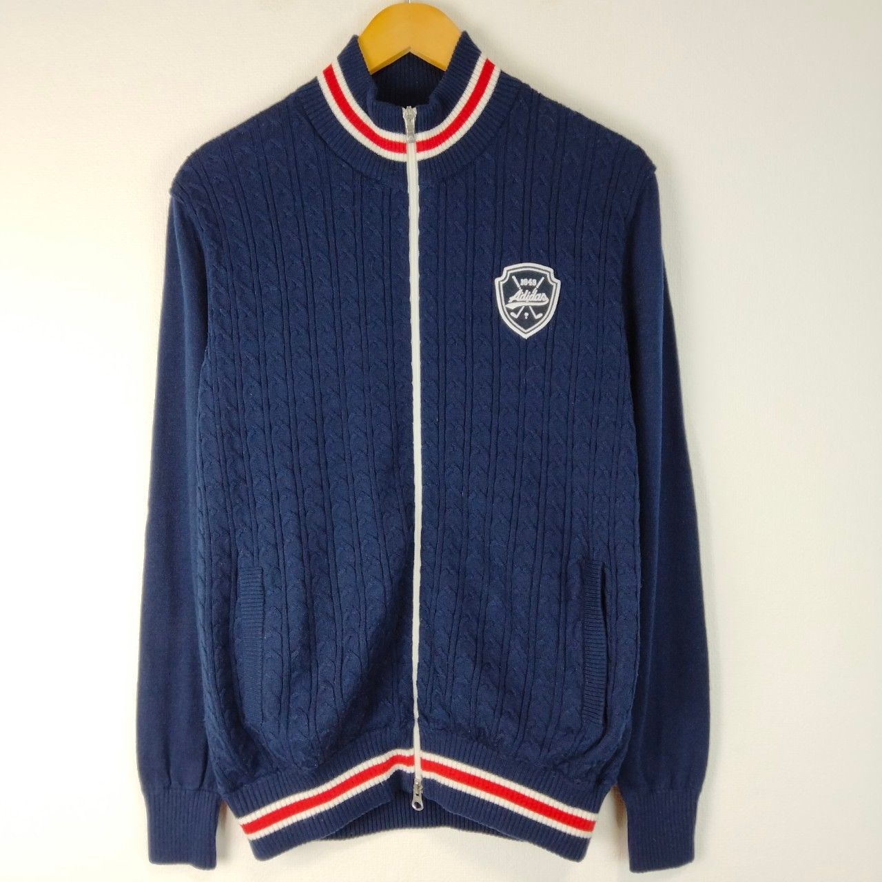 adidas アディダス　ロゴ刺繍　アディダスゴルフ　シティーボーイ　レトロ　ハイネック　ジップアップ　ニット　セーター　古着
