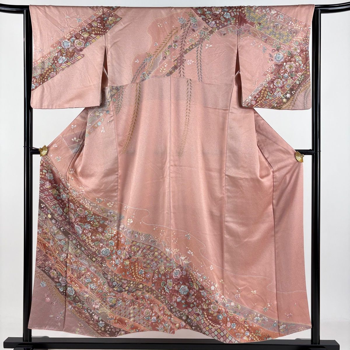 訪問着 身丈153.5cm 裄丈65cm M 袷 辻が花柄 霞 金彩 絞り 黒 正絹