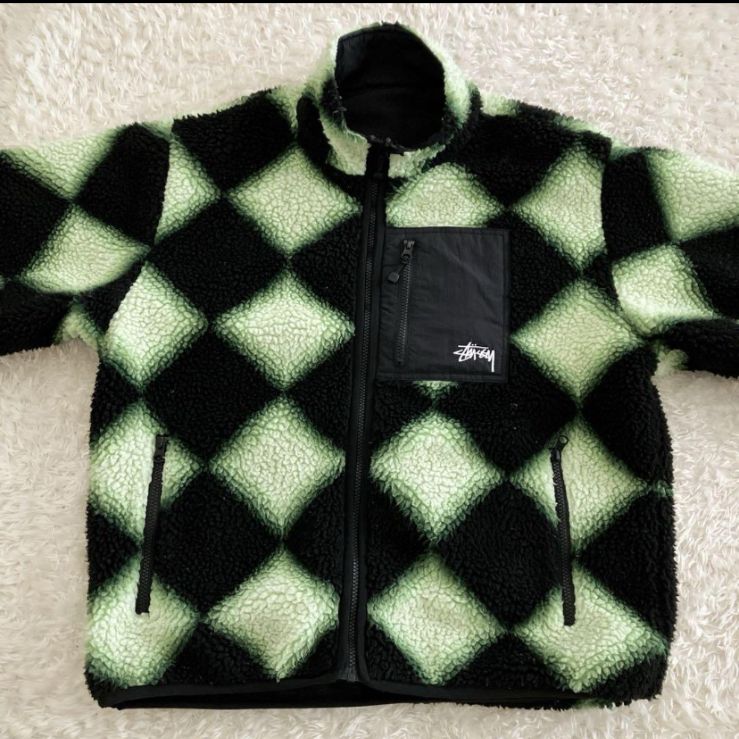希少！STUSSY ステューシー ダイヤ柄 ボアフリースジャケット