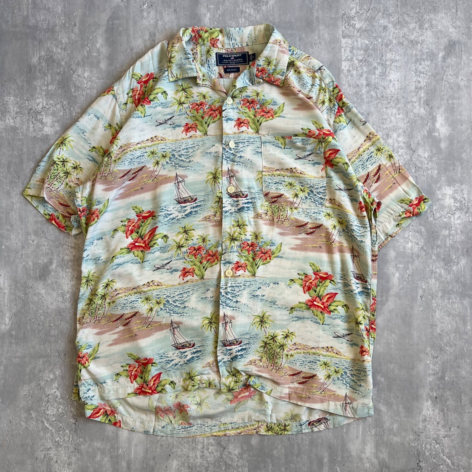 90s POLO SPORT RALPH LAUREN ポロスポーツ レーヨン オープンカラー