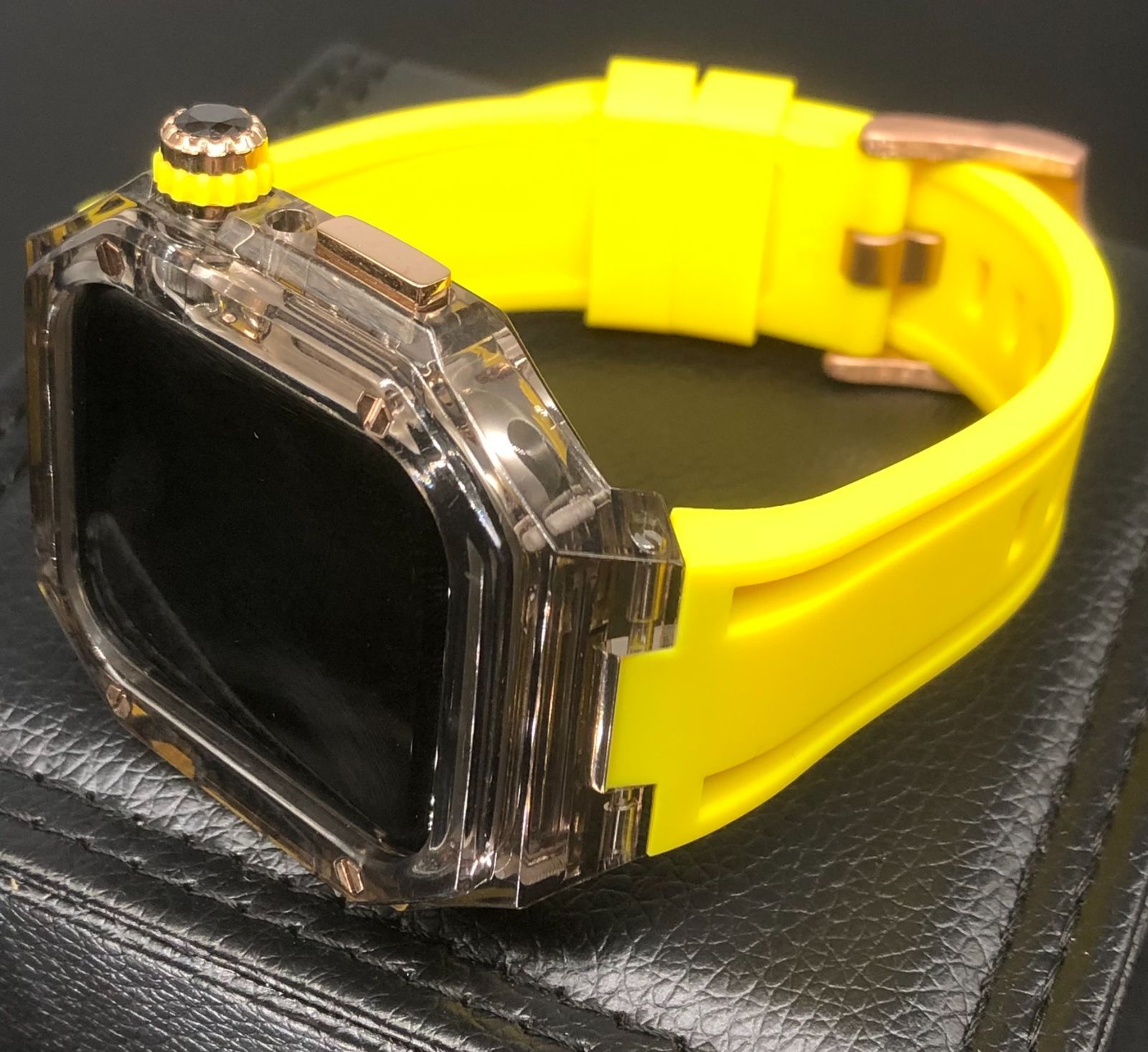 44mm☆Apple Watchバンド　ラバーベルト　カバー　クリアケースSS 44mm用☆ホワイト&シルバー☆アップルウォッチバンド ラバー