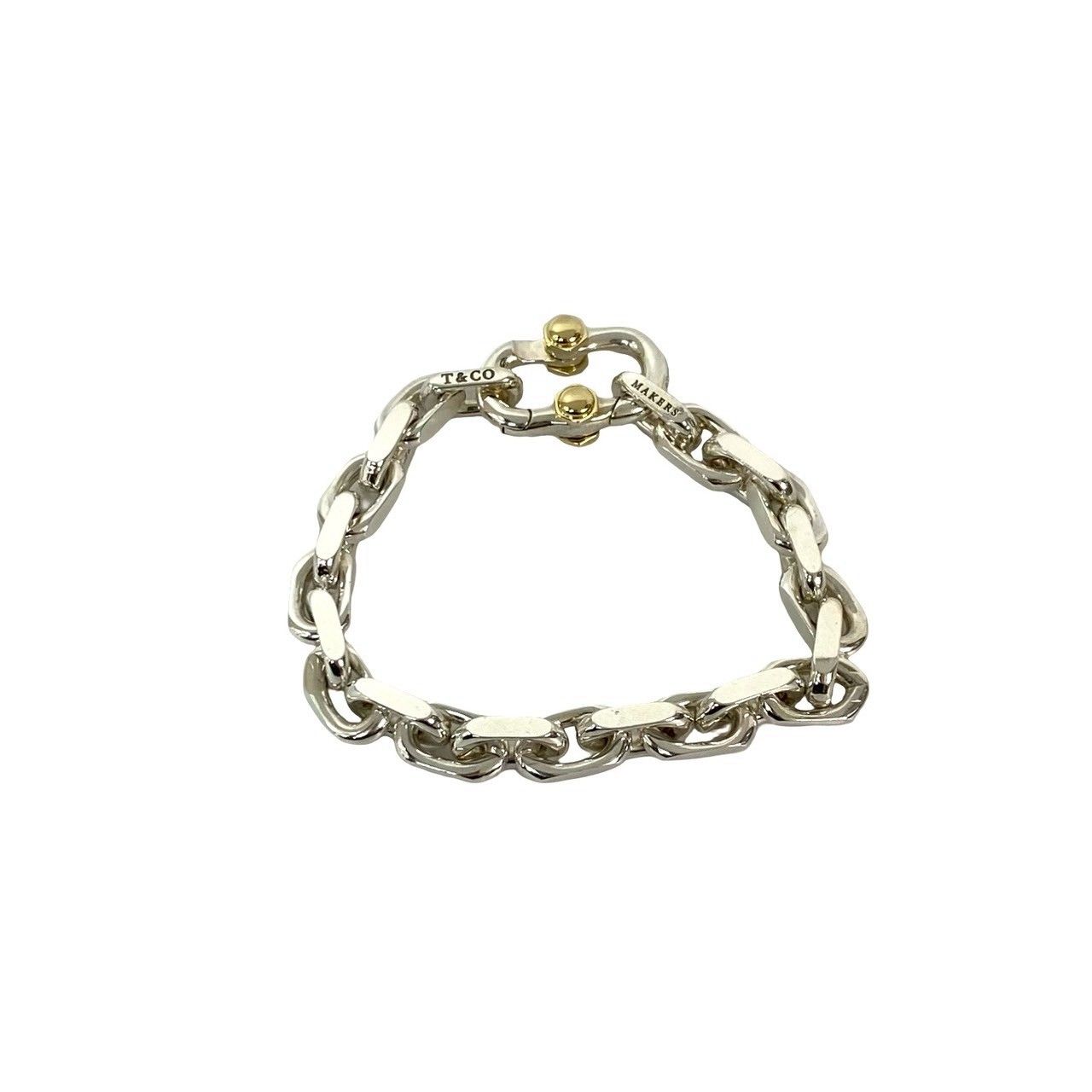 超激安セール 開催中です！ TIFFANY-Co. ティファニー メイカーズ ワイド ナロー チェーン ロゴ 刻印 シルバー925 K18ゴールド ブレスレット バングル 63136