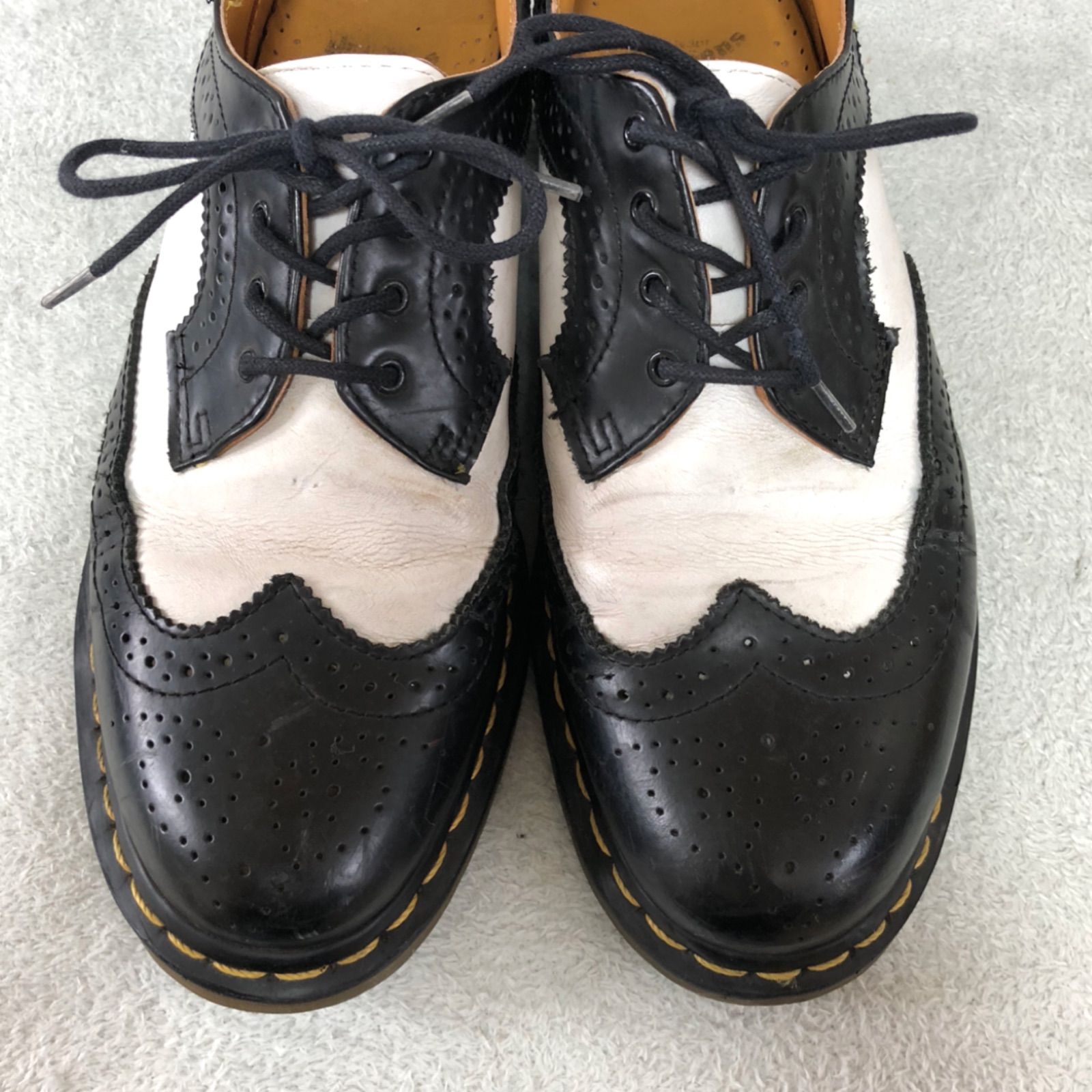 Dr.Martens レザーシューズ ウィングチップ 4ホール UK9.5(28.5) ドレスシューズ ローファー 革靴 バイカラー ブラック ×  ホワイト 白黒 ドクターマーチン