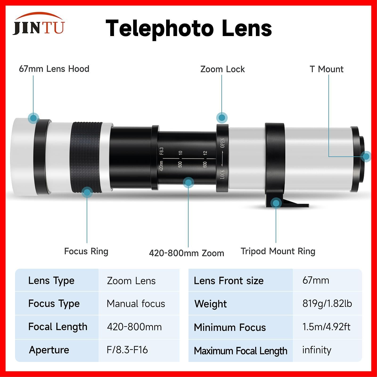 特売】JINTU 420-1600mm望遠ズームレンズF/8.3-F16用80D, 70D, 77D