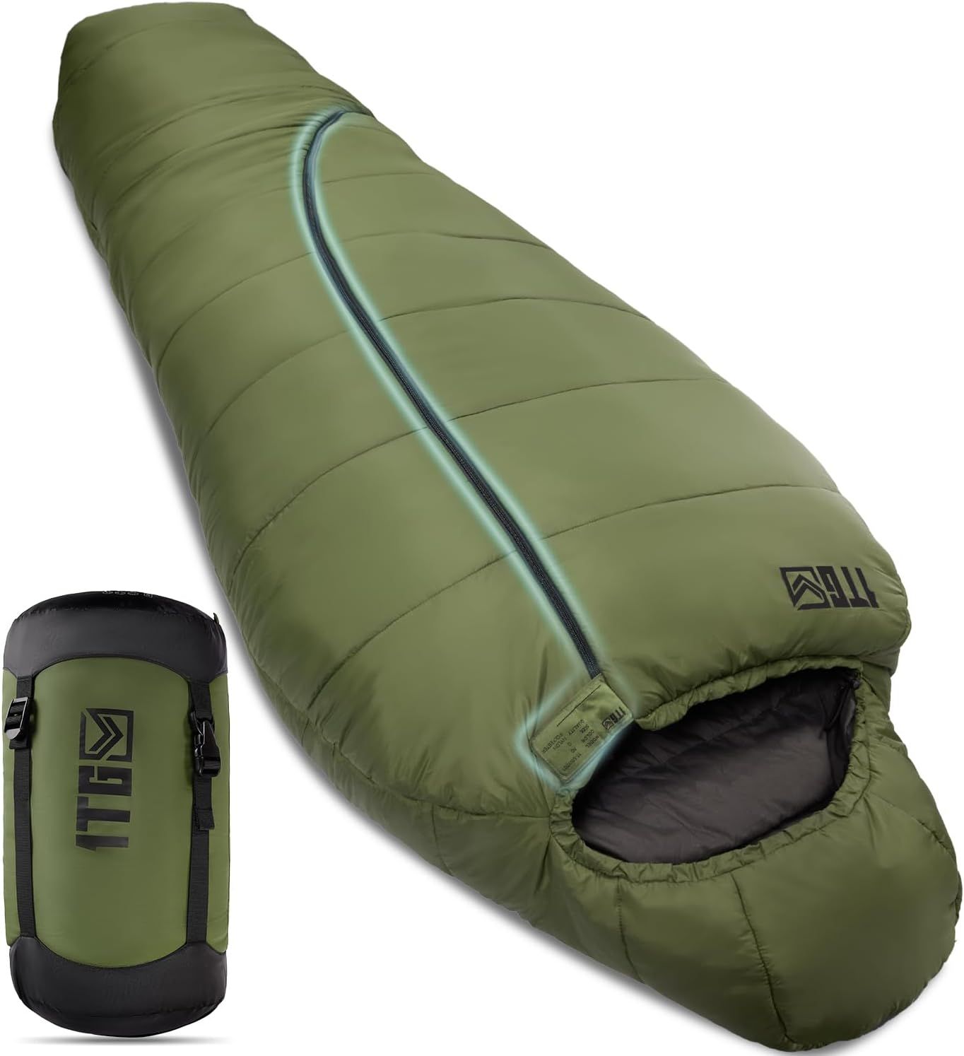 1TG Tactical 寝袋 マミー 型 シュラフ 冬用 夏用 -4℃~2℃ 快適温度 オールシーズン 耐寒保温 250G定型綿 丸洗い 形崩れしない コンパクト 軽量 防水 アウトドア 防災 登山 車中泊 キャンプ 大人用 シングル 軽量 大きい