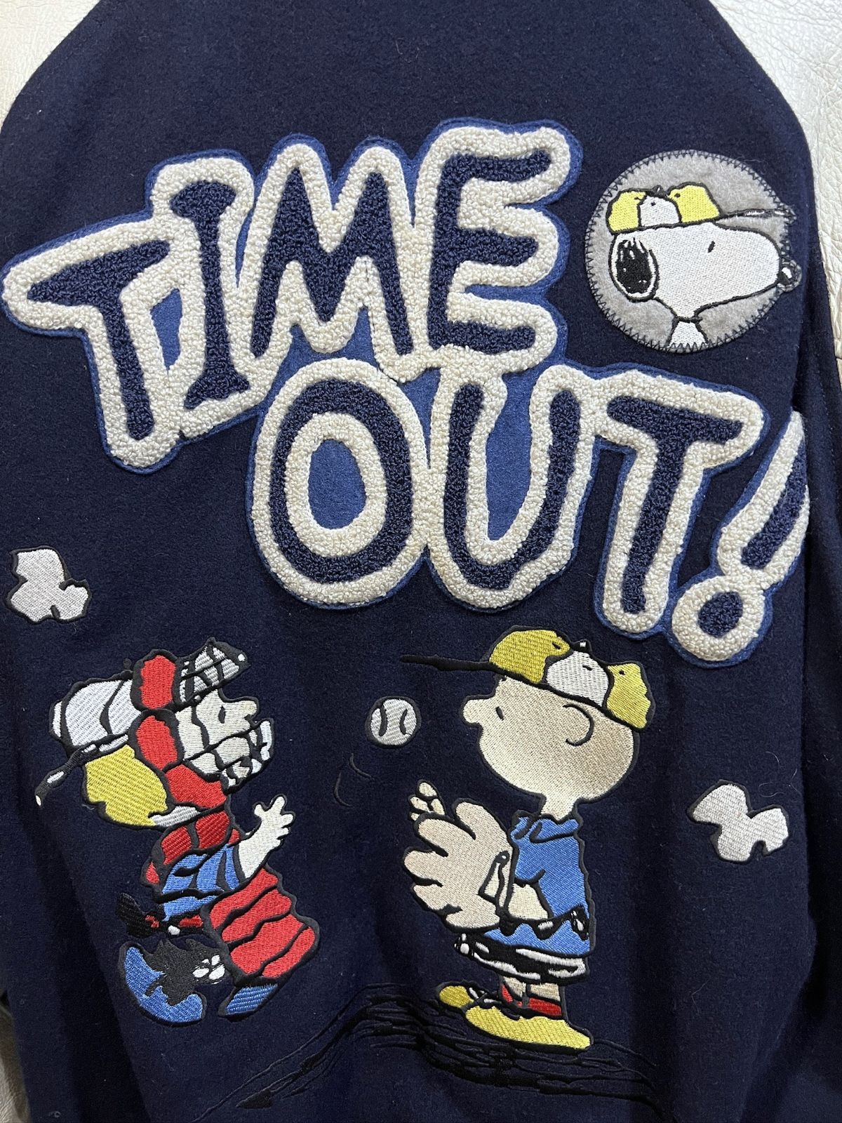 PEANUTS スヌーピー フルデコ 袖革 スタジャン Lサイズ 豪華刺繍