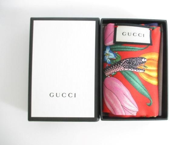 良品 グッチ GUCCI スカーフ リボンスカーフ 総柄 ケース付き マルチ