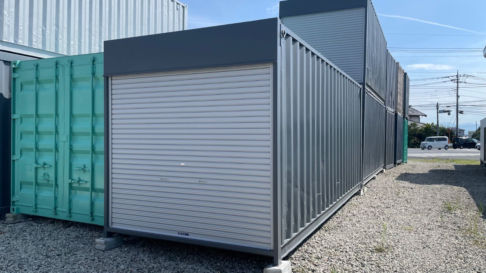 13ft シャッター付き中古コンテナ ガレージ 物置 コンテナハウス 小屋 