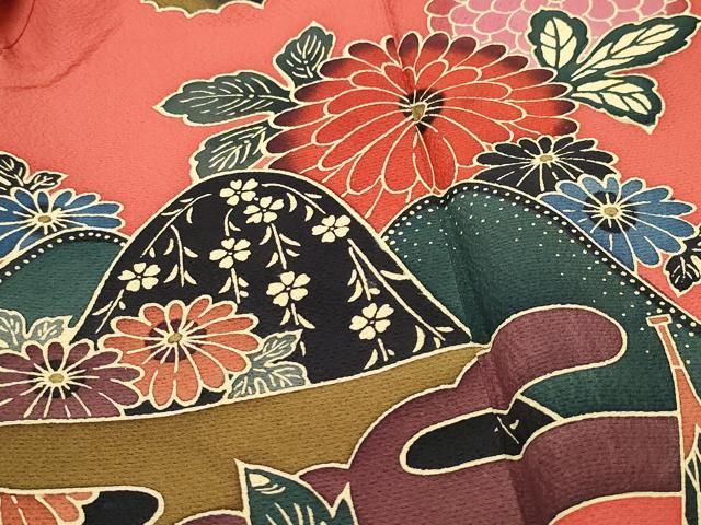 平和屋着物○豪華振袖 型染め 紅型 舞蝶風景花鳥文 正絹 逸品  