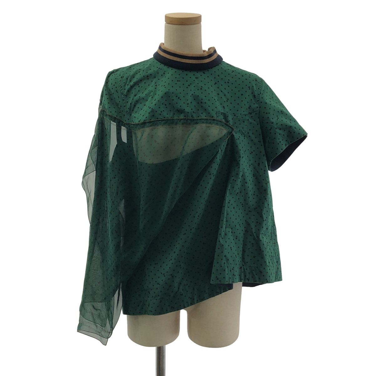 sacai | サカイ | Polka Dot Top ドット シアー ブラウス シャツ | 1 | グリーン|ブラック|ベージュ | レディース