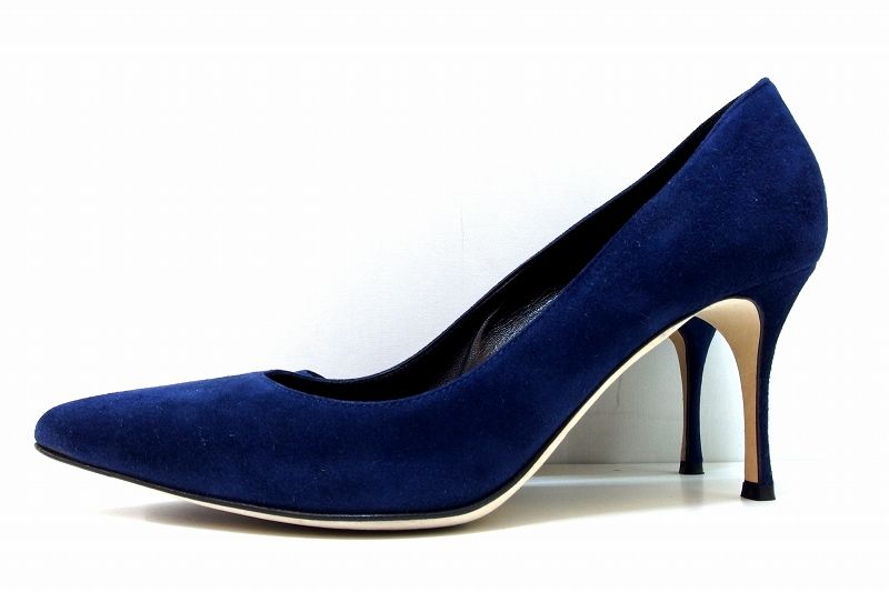 225393 Sergio Rossi セルジオロッシ ポインテッドトゥ スエード ヒール パンプス 37 ネイビー