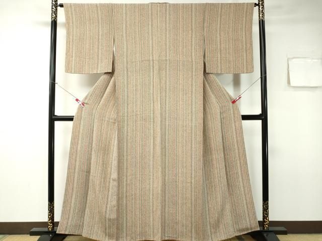 平和屋着物□上質な小紋 単衣 縞 鬼しぼ縮緬 正絹 逸品 AAAK4561Ack