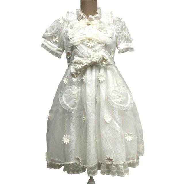 ベイビーザスターズシャインブライト BABY THE STARS SHINE BRIGHT ワンピース ドレス ひざ丈 花モチーフ ハート レース 白 ホワイト