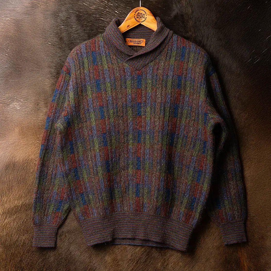 100 80s MISSONI(ミッソーニ) モヘア ショールカラー ニット セーター 