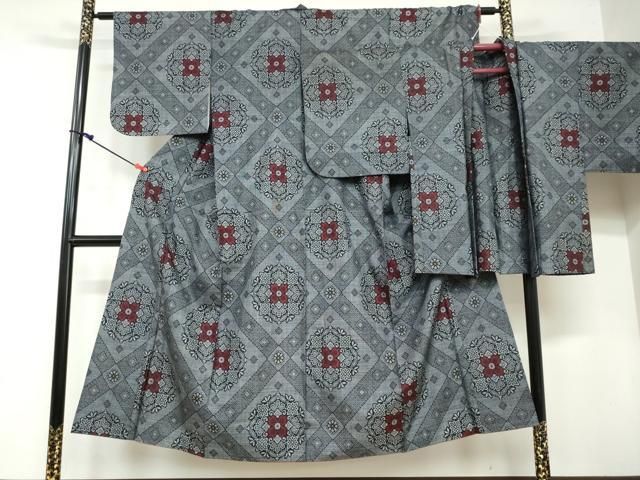 平和屋着物●本場大島紬 アンサンブル 割込絣 花菱文 正絹 DAAY5259ud