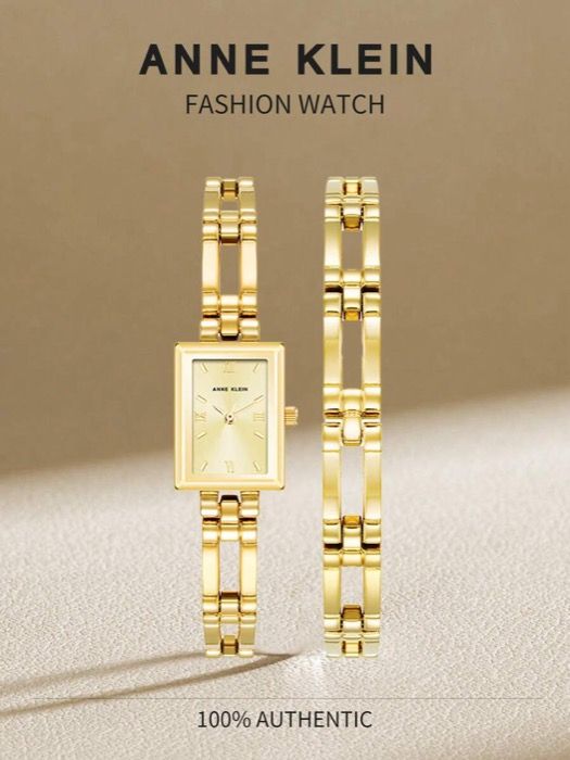 腕時計 レディース クォーツ レディース 10 4898GPST 金トーン クォーツ バングルウォッチ ブレスレットセット シャンパンサンレイダイヤル 長方形アナログウォッチセット 調整 なブレスレットウォッチ