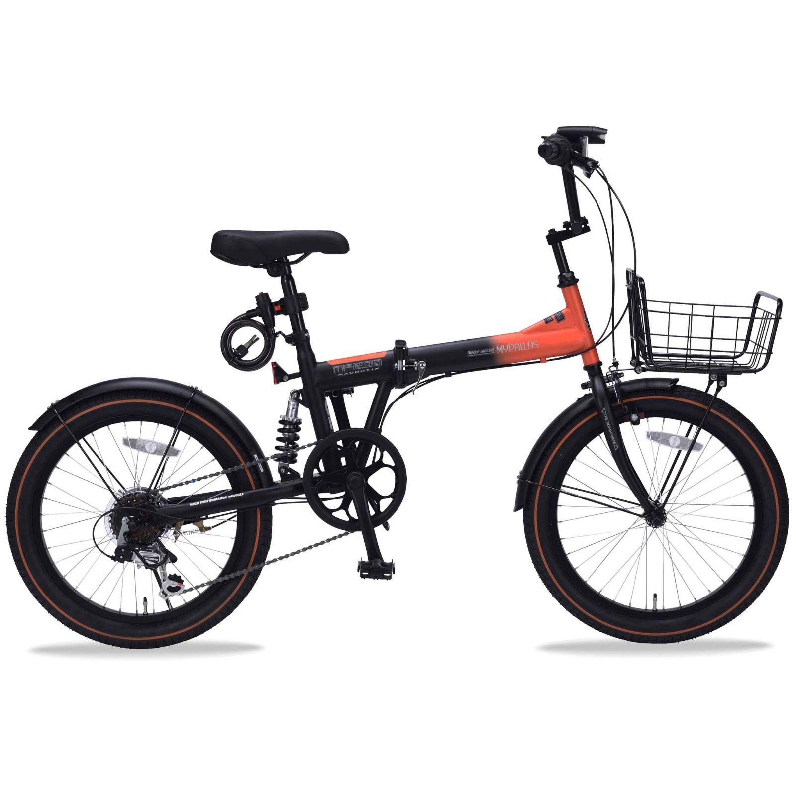 大 NAUGHTIX MF208SE MF208 折畳自転車 LEDライト ワイヤーロック 角度調整 フロントキャリア リアサスペンション 6段ギア シマノ製 20インチ 折畳セミファットバイク MYPALLAS マイパラス