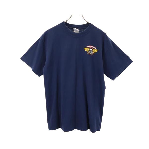 パウエル スケートボード バックプリント 半袖 Tシャツ M ネイビー系 POWELL スケボー メンズ 【中古】  【230727】 メール便可
