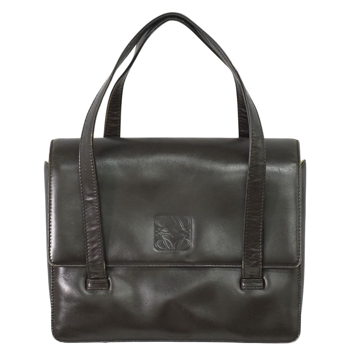 本物 ロエベ LOEWE アナグラム ハンドバッグ レザー ブラウン