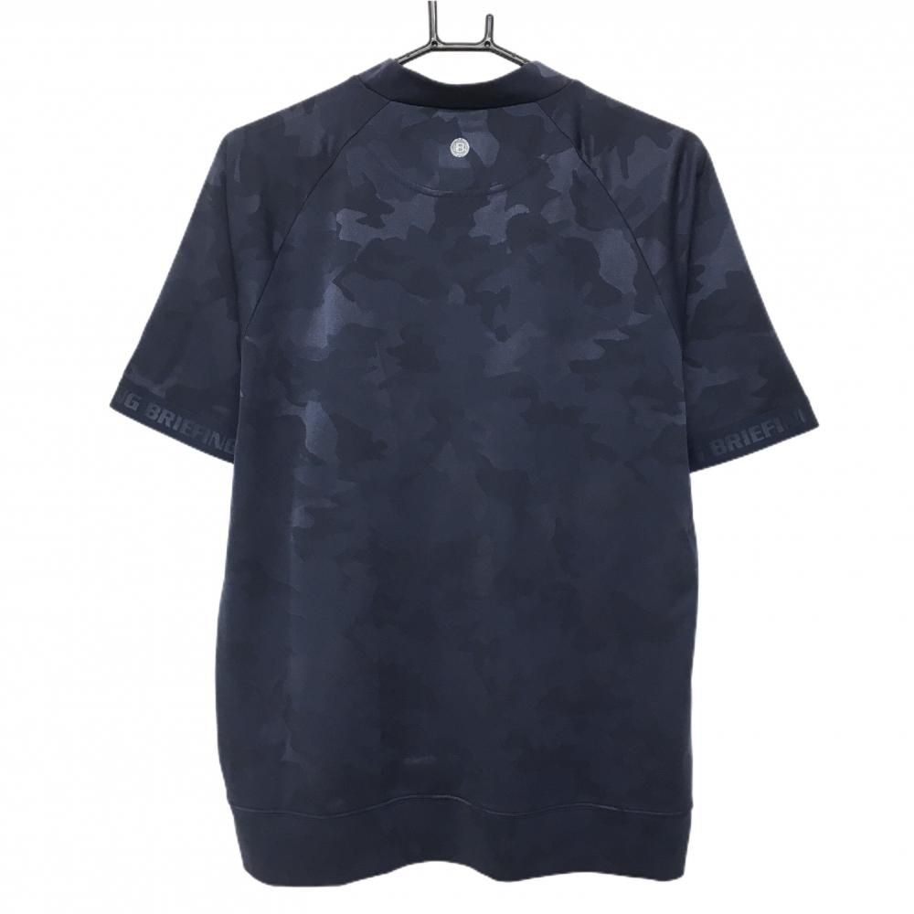 超 ブリーフィング 半袖ハイネックシャツ ネイビー カモフラ柄地模様 迷彩 袖口ロゴ メンズ M ゴルフウェア モデル BRIEFING