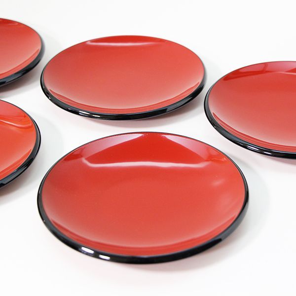 銘々皿 朱縁黒 5枚 木製 漆器 菓子皿 和菓子 取分け皿 小皿 国産 日本