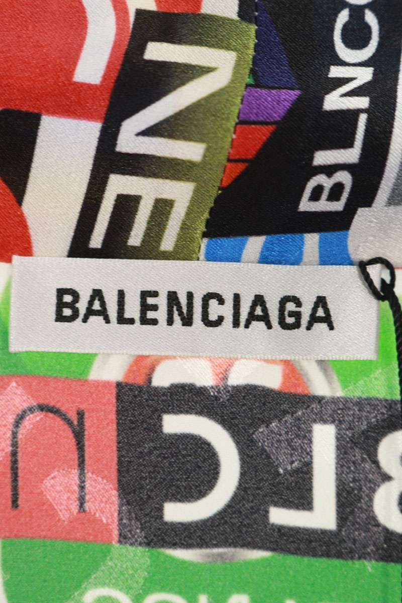BALENCIAGA バレンシアガ 総柄 シルクリボン ブラウス 長袖シャツ レディース ブラック 595072 TI028 BALENCIAGA - BALENCIAGA バレンシアガ 総柄 シルクリボン