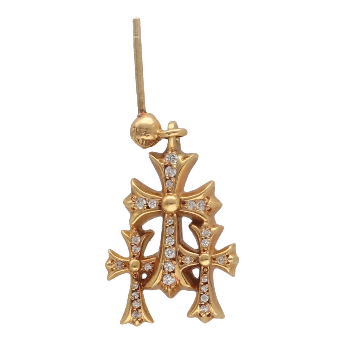 中古】 CHROME HEARTS クロムハーツ 3 CH クロス ドロップ ピアス 22K 