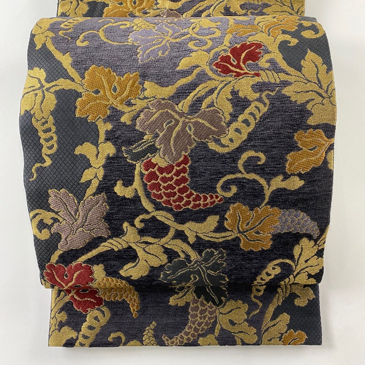 バイセル 着物 美品 名品 袋帯 紫 多色 葡萄唐草 ぼかし 金糸 やまと 六通 正絹 ☆☆☆☆ 袋帯 美品 名品 しば草 花鳥 菱 唐織 金糸 灰紫 六通 正絹