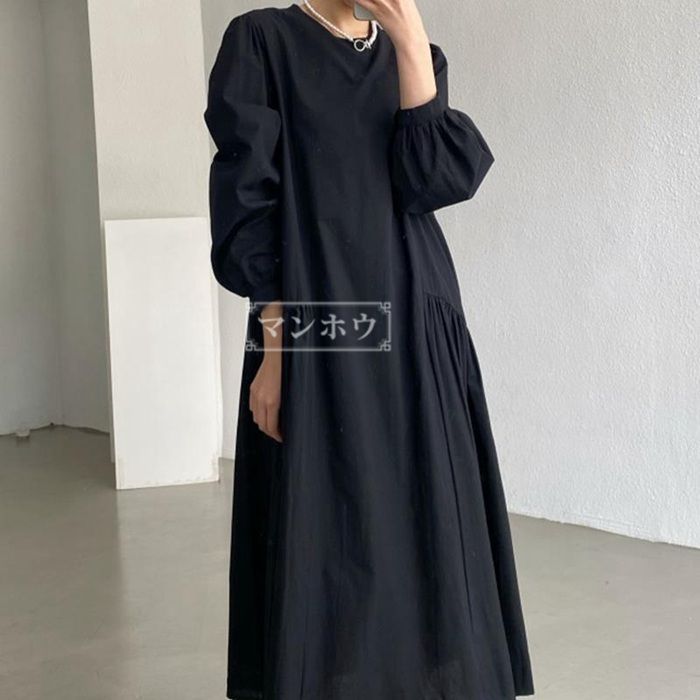 ワンピース マキシワンピース レディース 春 秋 長袖 ボリューム袖 ロング丈 ロングワンピース 高見え マタニティ ゆったり 大きいサイズ きれいめ シャツ フレアワンピース 無地 4nzx683