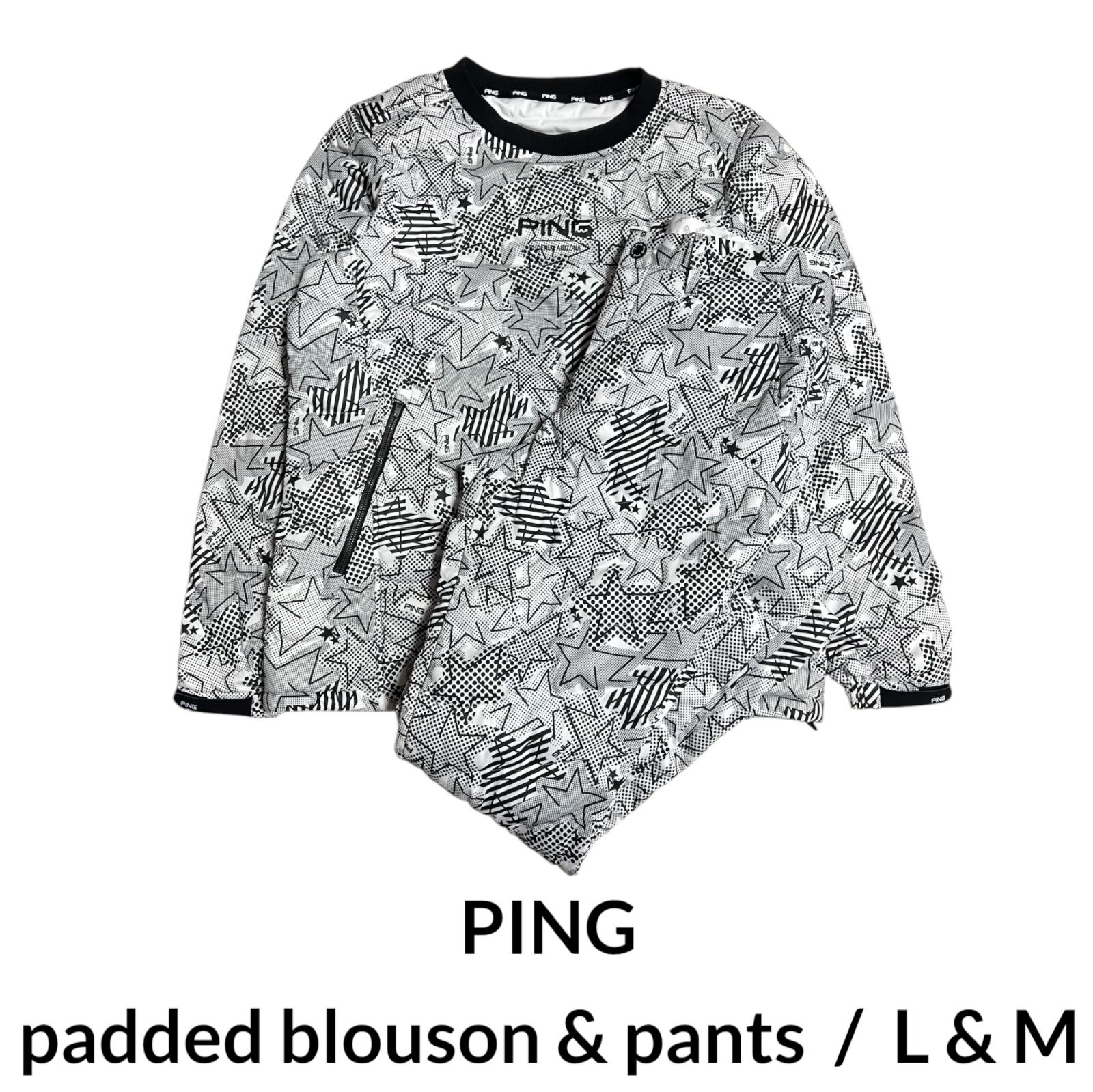 極美品 PING 中綿ブルゾン L パンツ M セットアップ 総柄 白 星 ロゴ