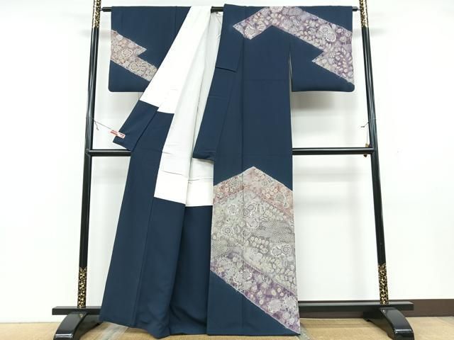 平和屋着物○訪問着 紬地 丸文 金銀彩 銀通し地 正絹 逸品