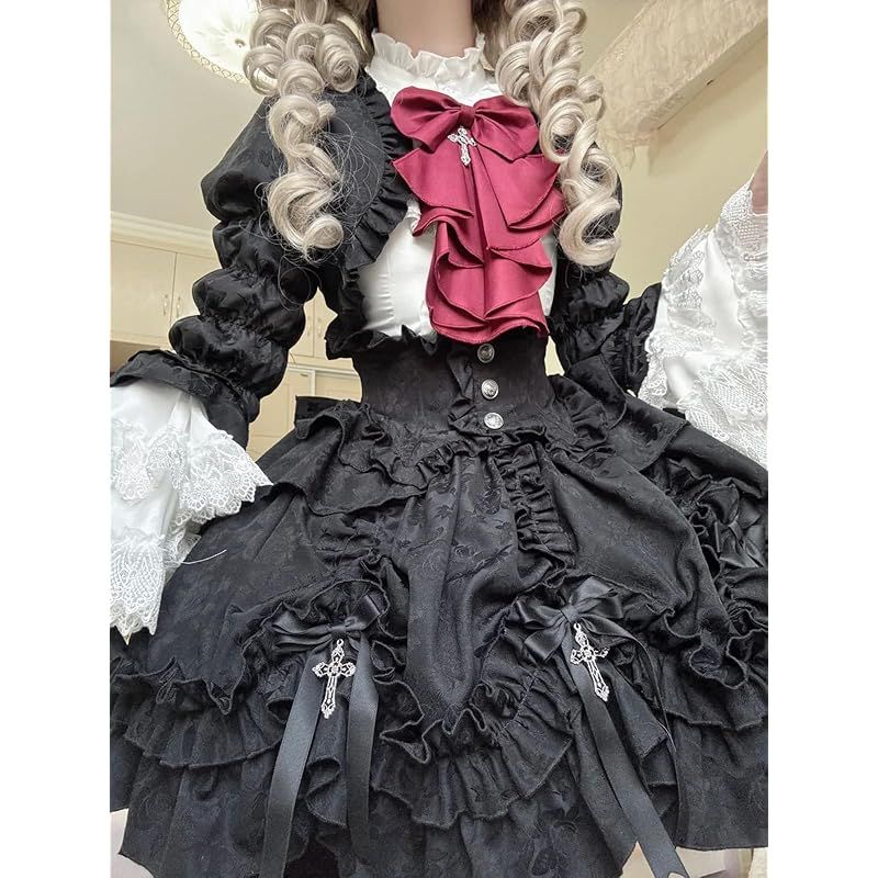 【最安値新登場】 ＸＨＳＵＫＡＤＯ ゴスロリ 3点セット レディース セットアップ ゴシック ロリータ スカート ブラウス コート サブカル 地雷系 大姫袖 洋服 ドレス リボン レース ファション ハロウィン お洒落 Lolita 長袖 春 夏 秋 冬 白 1