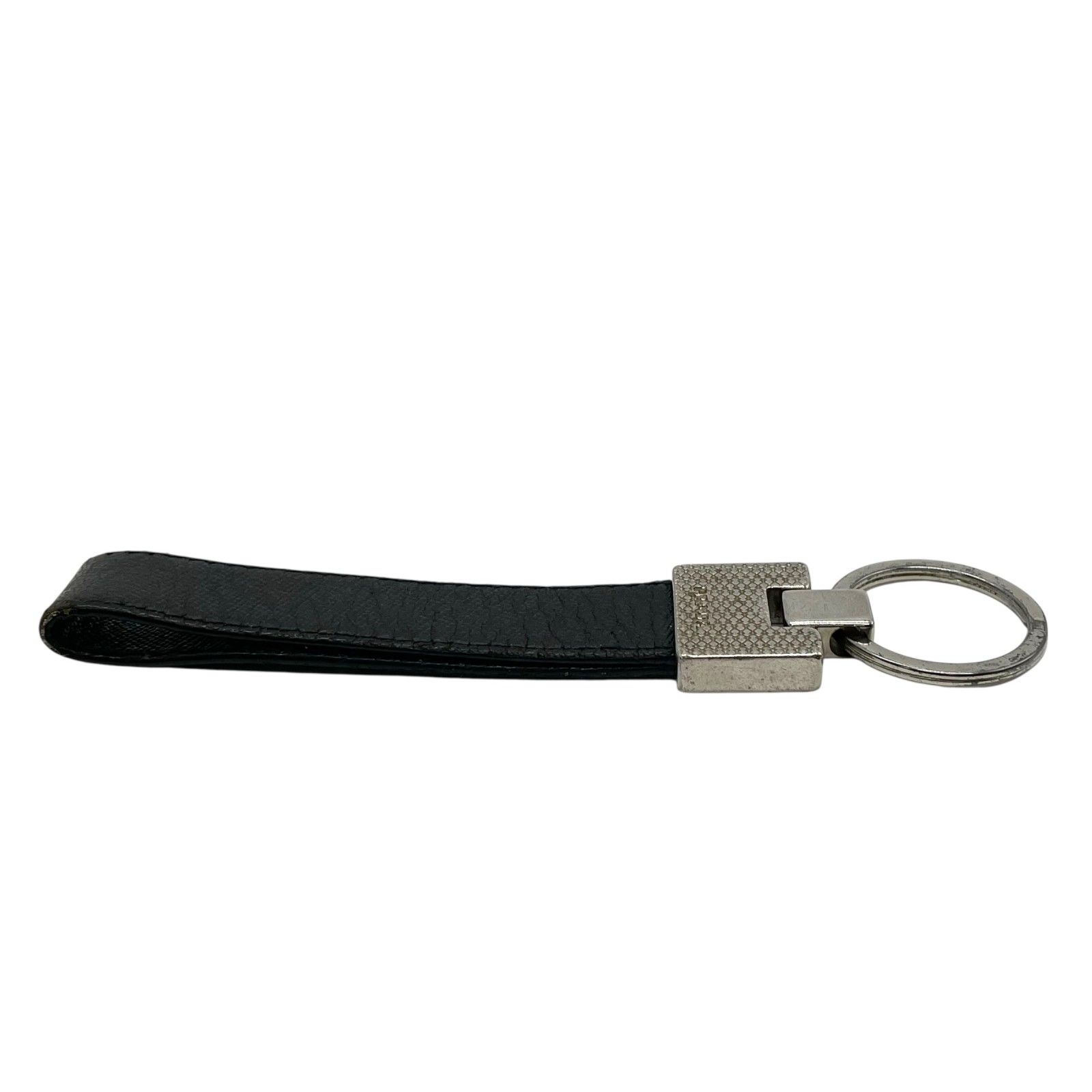美品 PRADA ブラックレザー キーリング PRADA プラダ キーリング M780 ブラック レザー×シルバー金具 美