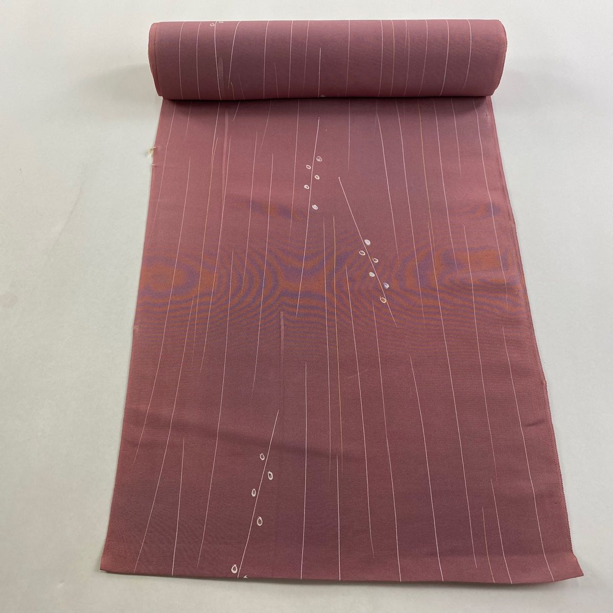 反物 秀品 小紋 縞 幾何学模様 薄小豆 正絹