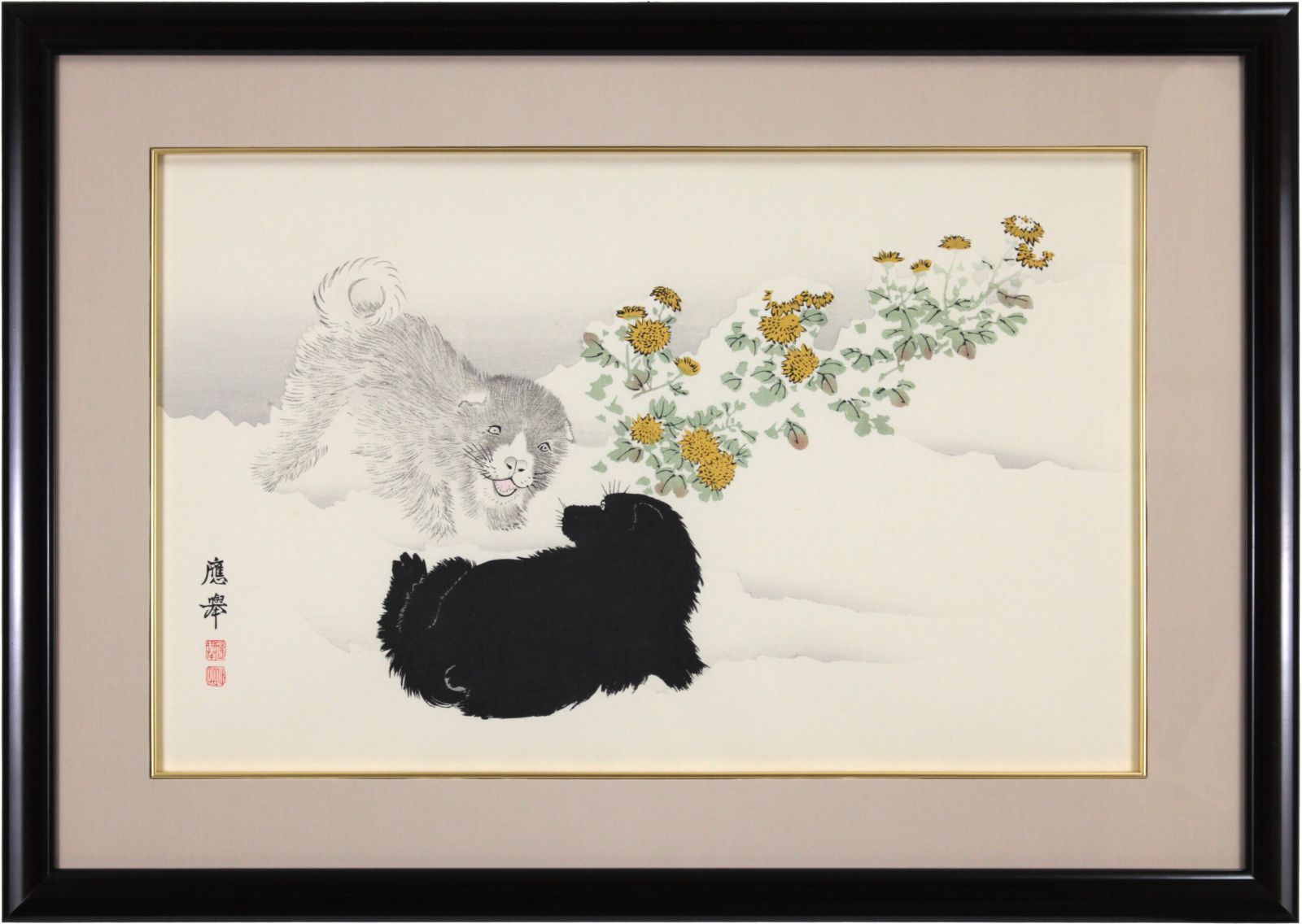 円山応挙 「雪中狗児」 木版画 絵画 円山応挙 『雪中狗児』 木版画 - 北海道画廊