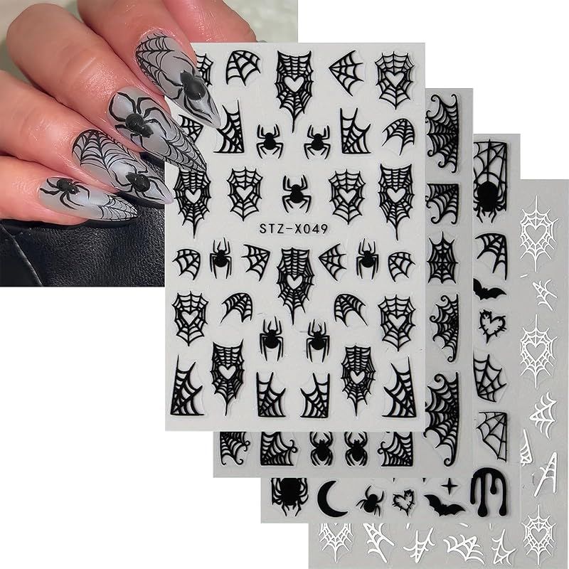 SK003  蜘蛛の巣　シルバー×ブラックネイルシール 新品】 ネイルシール ハロウィン 12枚セット 蜘蛛の巣 蜘蛛