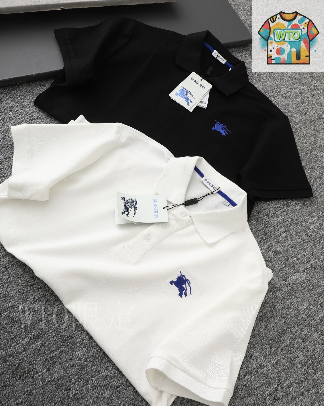 【新品未使用】BURBERRY GOLF ポロシャツ ＆エトロシャツ 今日WTO】Burberry クラシックブルー 戦馬小標刺繍 ポロシャツ