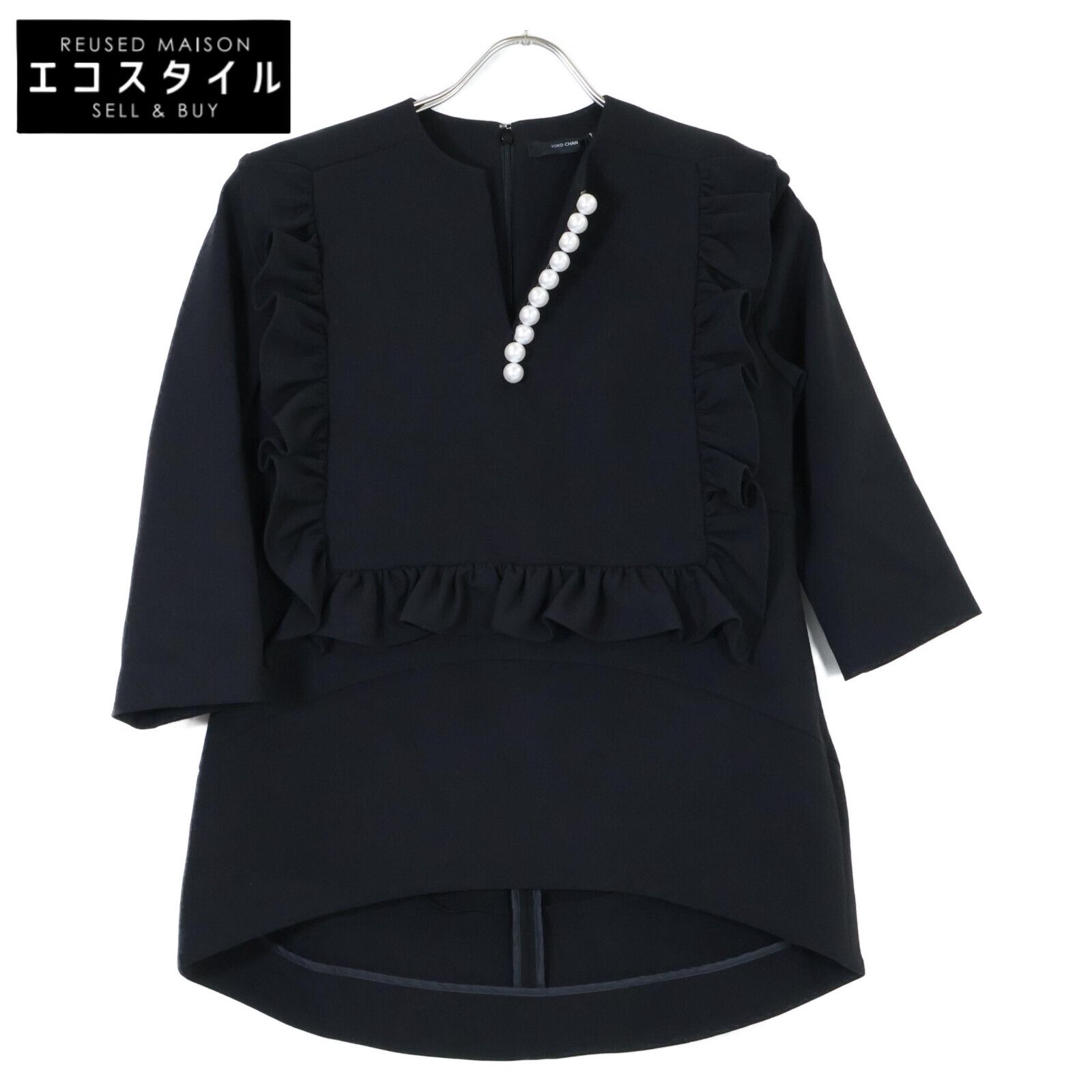 YOKOCHAN ヨーコチャン | YCB-124-409 Long sleeve ruffle trim pearl blouse ロングスリーブフリルトリムパールブラウス| 38